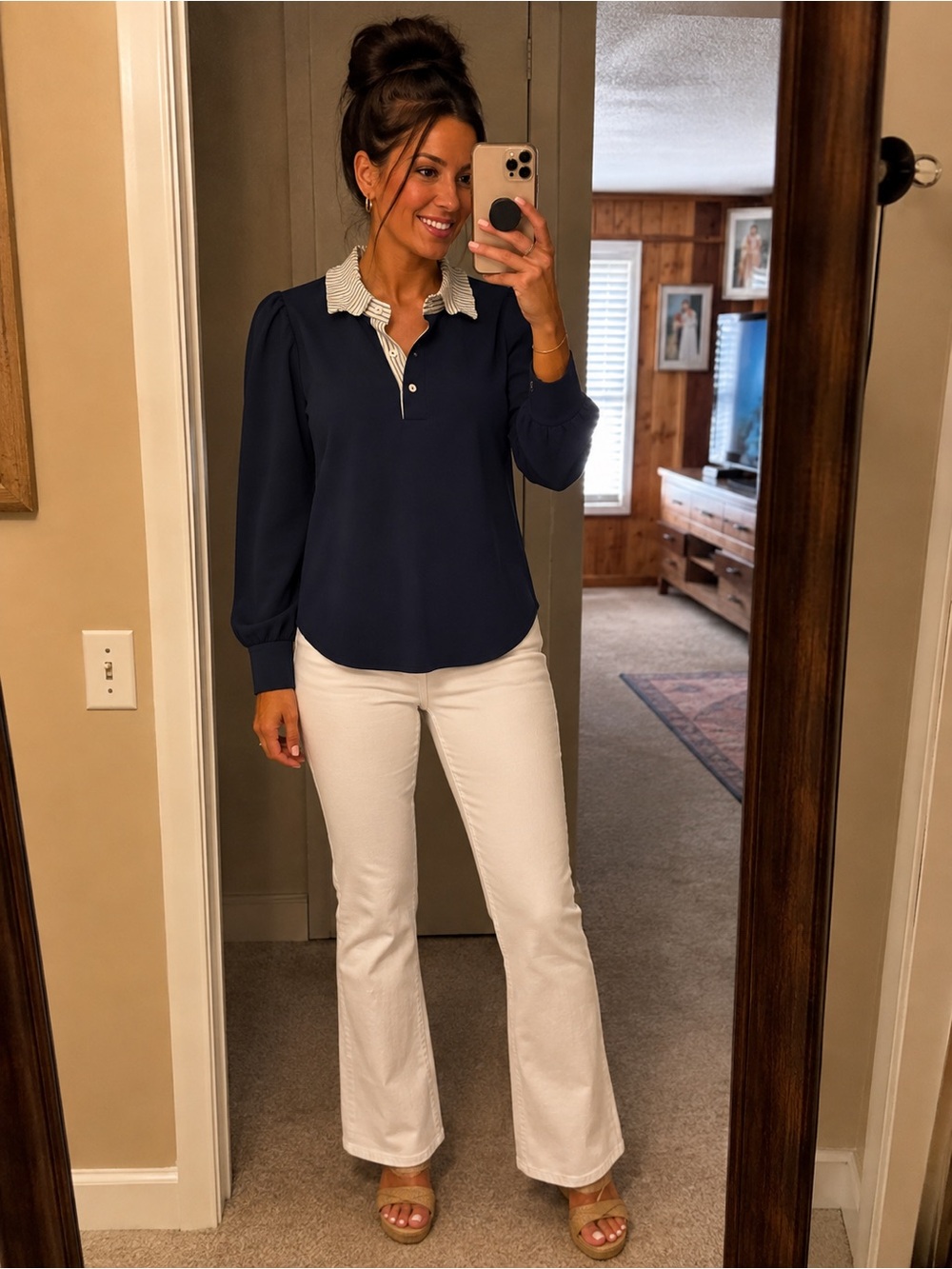 entro Navy Tunic Top with Striped Contrast Collar - Picture 3 of 3
